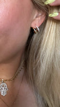 Load image into Gallery viewer, Mini Solid Double Hoop With Diamonds