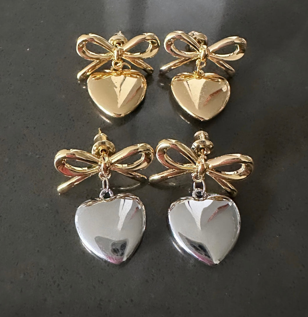 Mini Heart Bow Earrings