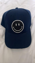 Load image into Gallery viewer, Navy Baseball Hat with Black Smiley
