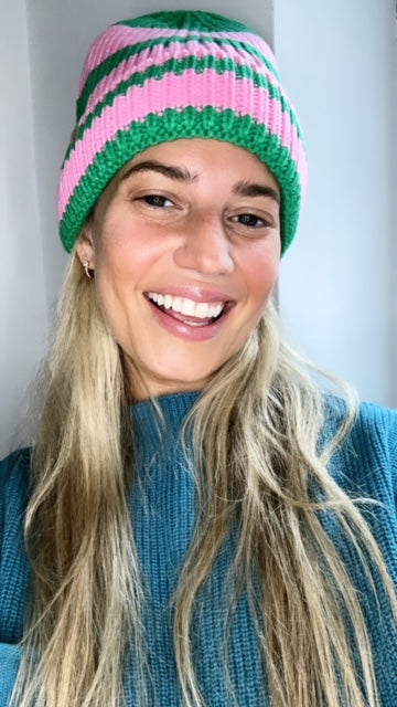 Pink & Green Stripe Beanie